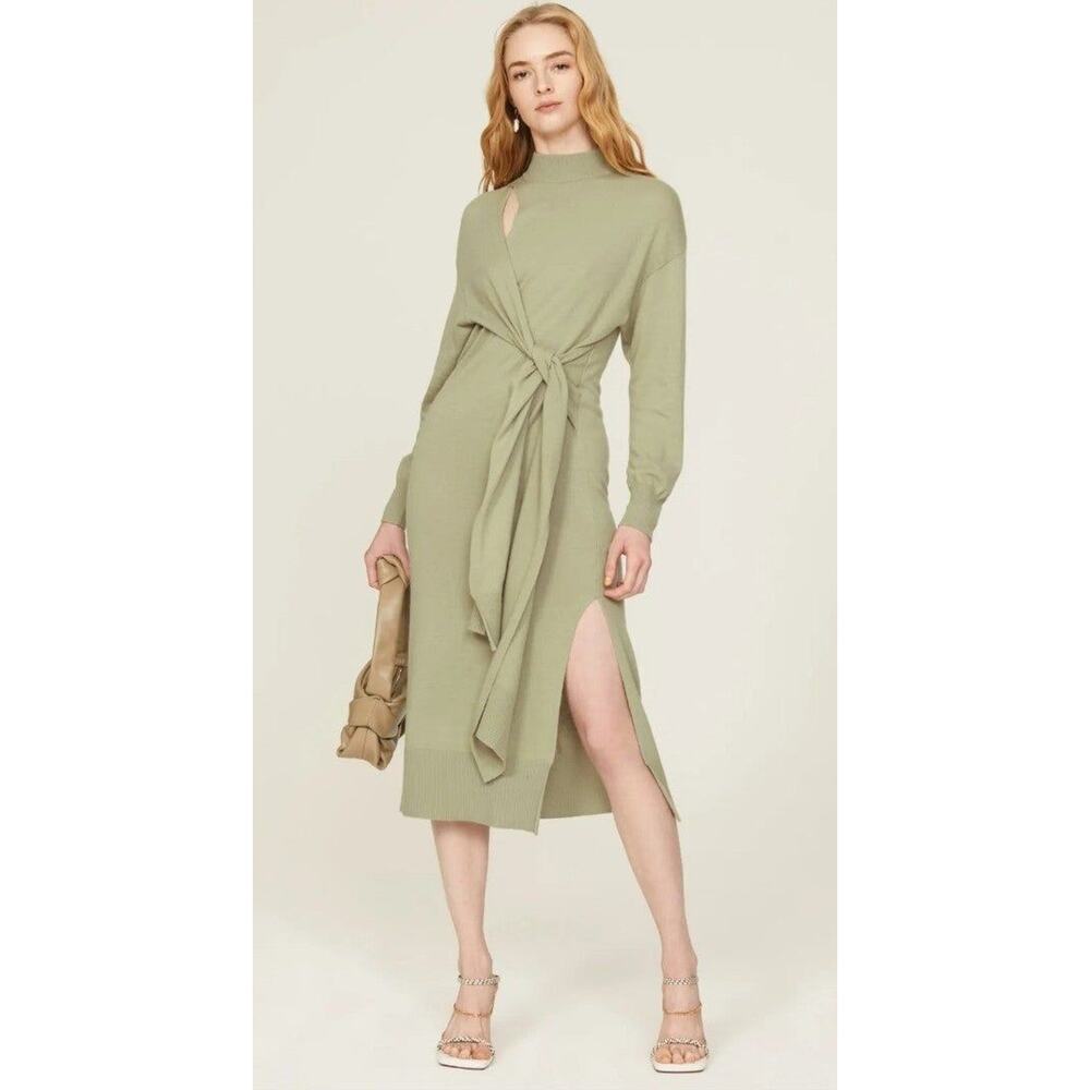 Rent the runway sz small jonathan simkhai green grey hope wrap sweater dress - Picture 1 of 4